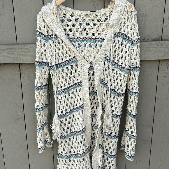 Free People Crochet Cardigan Duster Sweater Bohemian Cottagecore Spring Hippie S - Picture 2 of 8